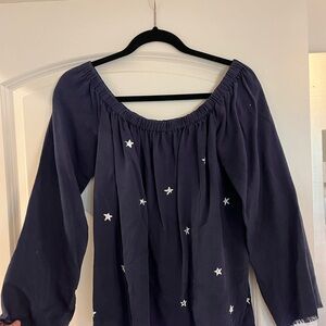 Women's Cloth & Stone Navy Star Embroidered Top